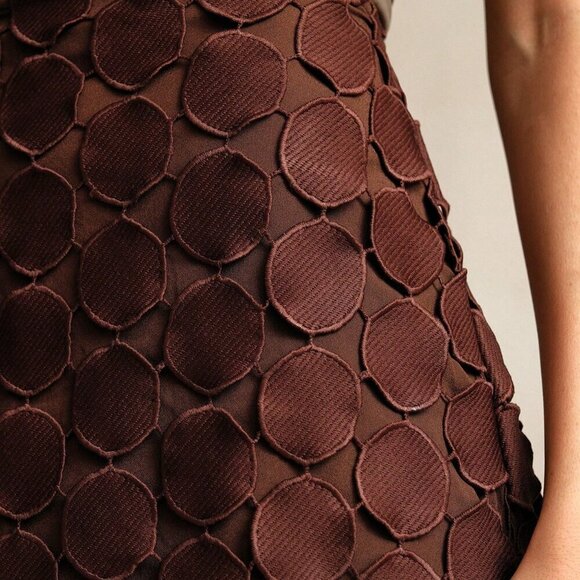 Brown Casual Women's Laser Cut Multi Circle Double Layered Skirt - Picture 4 of 7